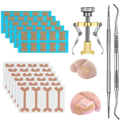 Image de JBJXNXH 78 pièces Ensemble D&#039;outils pour ongles Incarnés,Correcteur de Paronychie avec Patch élastique, pince à Courbés et Autocollant Correcteur incarné, Lime Lève
