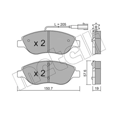 Image de METELLI Jeu de plaquettes frein contact signal d&#039;usure inclus 22 0577 1 ALFA ROMEO: MiTo, LANCIA: DELTA 3, FIAT: BRAVO 2