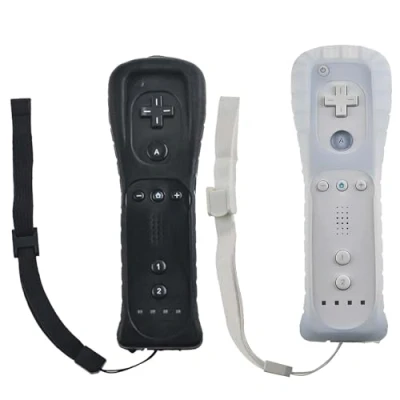 Image de 2x télécommande Wii : manette de jeu sans fil connexion capteur mouvement remplacement pour console et Wii, avec étui en silicone dragonne