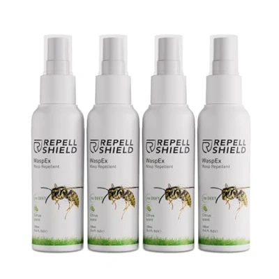 Image de RepellShield® Citronnelle Spray Anti Guepes et Frelons 4x100ml Non Tachant Usage Intérieur &amp; Extérieur Barrière Répulsive de Longue Durée Guêpe pour Maison, Piscine, Toiture