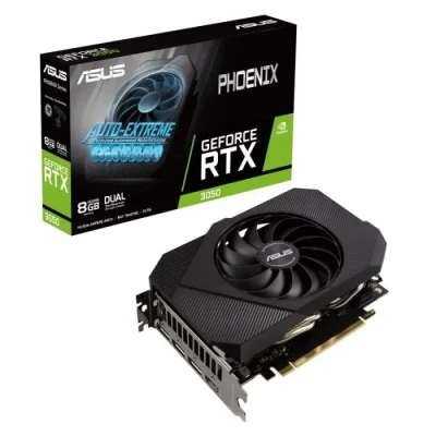 Image de ASUS PHOENIX NVIDIA GeForce RTX 3050 Carte graphique (8GB GDDR6, PCIe 4.0, HDMI 2.1, DisplayPort 1.4a, Ventilateurs axiaux à double roulement billes, Plaque arrière de protection, Auto Extreme)