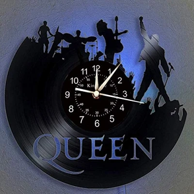 Image de Horloge murale du groupe de rock The Queen en vinyle avec veilleuse LED 7 couleurs rétro pour salon et cuisine Cadeau unique fait à la main