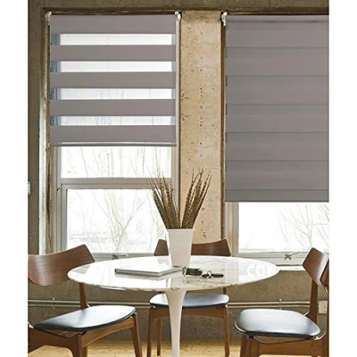 Image de MADECOSTORE Store Enrouleur Jour Nuit chaînette coordonnée sans percer Taupe L41 x H190cm
