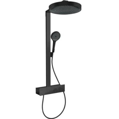 Image de hansgrohe Rainfinity Colonne de douche avec mitigeur thermostatique, pluie 360 mm robinet, douchette (3 jets), support, flexible, barre et tête ronde 1 jet, Noir mat, 26853670