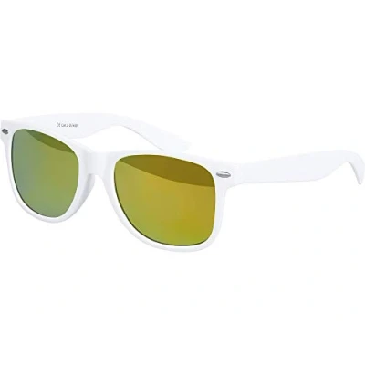 Image de Balinco Lunettes de soleil UV400 CAT 3 CE Rubber avec charnière à ressort pour femmes &amp; hommes (blanc jaune)