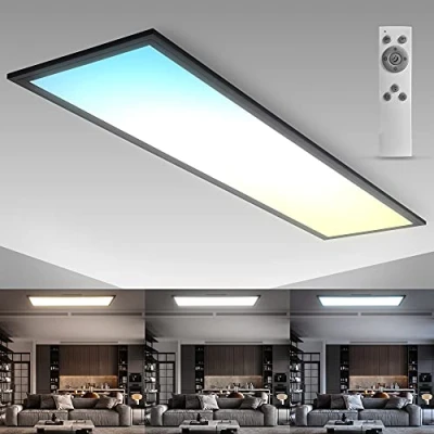 Image de B.K.Licht Panneau LED I 1 mètre gradable contrôle de la température couleur CCT télécommande minuterie 24 Watt 2.200 Lumen 1000x250 mm noire