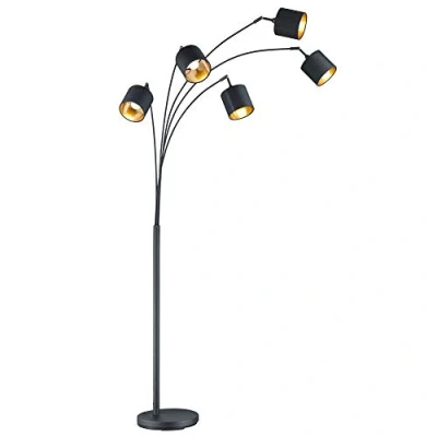 Image de Reality Lampe à arc TOMMY R46330579, métal, noir mat, abat jour en tissu noir/doré