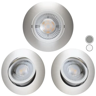 Image de Scandinavian home Set de 3 spots encastrable à LED 230V 4,3W blanc chaud orientables 68mm 75mm I Salle bain CRI 90 350lm 3000K Design en acier inoxydable