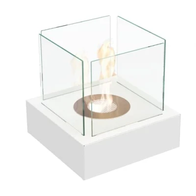 Image de KRATKI Tango3 Cheminée au bioéthanol Autonome 0,2 L Acier revêtu par Poudre certifié TÜV et 4 vitres de 30 x cm Blanc