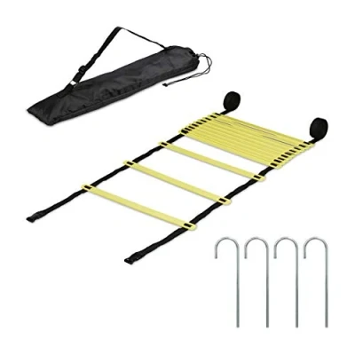 Image de relaxdays Echelle, 6 m, 12 Barres, Accessoire d’entraînement de Football, avec Sac et piquets, Noir/Jaune Adulte Unisexe, 1 élément