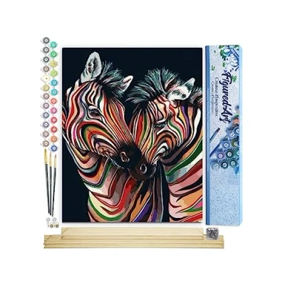 Image de Figured&#039;Art Peinture par Numéro Adulte Couple de Zèbres colorés Activité Manuelle Kit Loisir Créatif DIY d&#039;Art Complet 40x50cm avec châssis en bois à monter