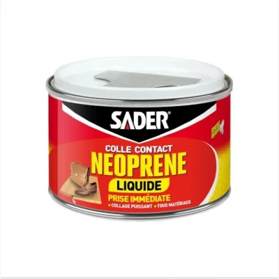 Image de Sader Colle Contact Néoprène Liquide Extra Forte Tous Matériaux Prise Immédiate Idéale pour Surfaces Horizontales Applicable au Pinceau Boîte de 250 ml
