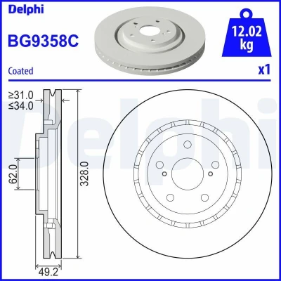 Image de Disque de frein DELPHI BG9358C avant, ventilé, 1 pièce
