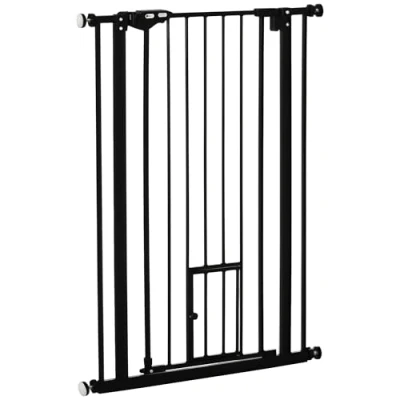 Image de PawHut Barrière de sécurité Animaux 104H cm avec Porte Fermeture Automatique système Double Verrouillage sans percage 74 à 80 Acier Noir