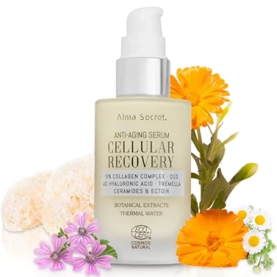 Image de sérum anti âge de cellules RECOVERY: un traitement facial pour les femmes avec du d&#039;acide hyaluronique, collagène végétalien et la CoQ10 hydratant, raffermissant rides