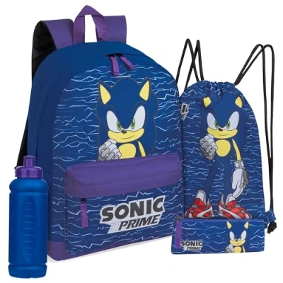 Image de SONIC THE HEDGEHOG Ensemble 4 Pièces Avec Sac à Dos, Cordon, Trousse et 470 ml Bouteille D&#039;eau