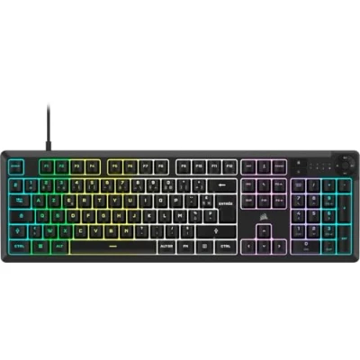 Image de Corsair K55 Core RGB Clavier de Jeu Filaire à Membrane Commutateurs Réactifs Résistance Aux éclaboussures Ten Zone Touches Multimédia Compatible iCUE AZERTY FR PC, Mac Noir