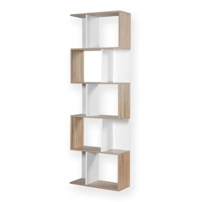 Image de Casâme Bibliothèque Multi Cases de Rangement Style Tendance Bois et Blanc Nombreux Rangements Meuble pour Salon, Chambre, Entrée L 60 x P 24 H180 cm