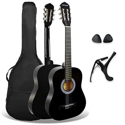 Image de 3rd Avenue Xf Pack Guitare Classique enfant Taille Junior 3/4 pour Débutants, Acoustique avec Cordes en Nylon, Housse, Capodastre et Médiators Noir