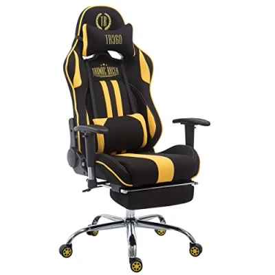 Image de Fauteuil de Bureau XL Limit en Tissu, Chaise Travail Gaming Rembourrée Hauteur Ajustable, Couleur:Noir/Jaune, Repose Pieds:avec Pieds
