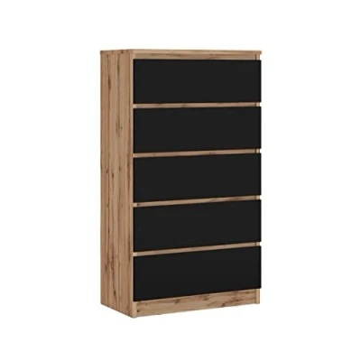 Image de 3E 3xE living.com Commode avec 5 tiroirs Chêne wotan/Noir, L : 70 cm, H 125 cm P 39