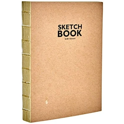 Image de Sketchbook Carnet de Croquis avec Reliure à Fil Ouvert, Format A6, 120 Feuilles, 100 g/m², Papier Kraft Robuste et Recyclable, en Fibres Naturelles Non blanchies, Set Pièces