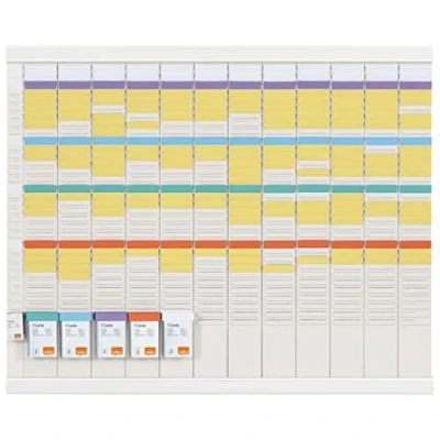 Image de Nobo Kit Planning Annuel à Fiches T, Mural, 12 Colonnes &amp; 32 Fentes pour T Indice 2, / Colonne Index Incluses, Blanc, 1915628