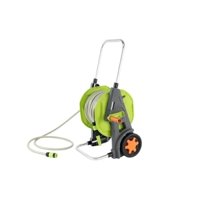 Image de Amazon Basics Chariot dévidoir avec tuyau de 30 m, Vert/Gris