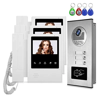 Image de HFeng 4,3 &#039;&#039; Caméra vidéo RFID pour système d&#039;interphone de porte + 3 moniteurs appartements/familles, Night Vision, 2 Way Audio, Card Unlock