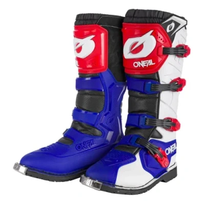 Image de O&#039;NEAL bottes de motocross Enduro MX intérieur confortable en Air Mesh, quatre boucles réglables, matière synthétique haute qualité Rider Pro Adulte Blanc Rouge Bleu Taille 48