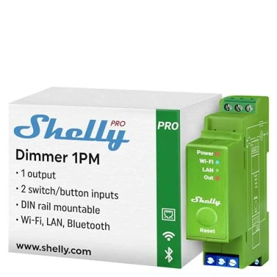 Image de Shelly Pro Dimmer 1PM Variateur de lumière connecté sur rail DIN, Compteur d&#039;énergie intégré, Gradateur Lampes halogènes et LED 200 W, Wi Fi &amp; Bluetooth, Alexa Google Home, App iOS Android