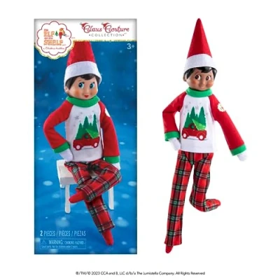 Image de the Elf on Shelf Pyjama Claus Couture Tree Farm confortable et douillet pour votre elfe scout Comprend un haut graphique de la ferme arborescente bas à motifs