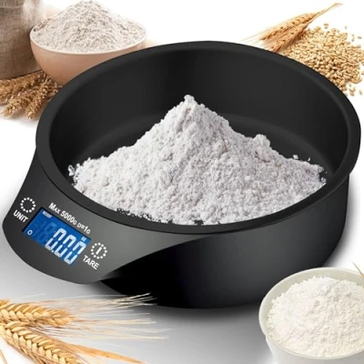 Image de Retoo Balance de Cuisine avec Bol, 5 kg/11 lb, Électronique, Précision, pour la Cuisson, Grand écran Numérique LCD, Fonction Tare, Auto arrêt, Capacité 700 ml, 20 cm x 18 5,5 cm, Noir