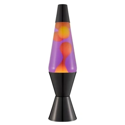 Image de LAVA® lampe Lava 2323, cire jaune, liquide violet, socle et capuchon noirs, à mouvement de marque d&#039;origine 14,5 pouces