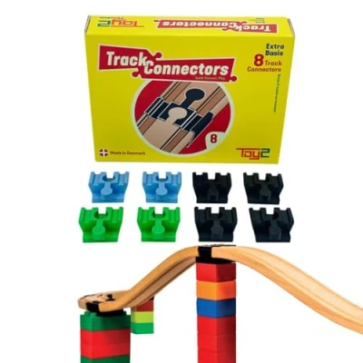 Image de TOY2 Basic Kit de Construction 8 connecteurs Voie Train Jouets compatibles avec Brio &amp; Duplo Rail Ensemble en Bois Durable