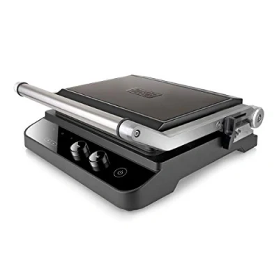 Image de BLACK+DECKER BXGR2000E Grill électrique 2 en 1 2000W, Plaque chauffante et grill, Ouverture à 180º, Contrôle de la température du temps cuisson, Écran LCD