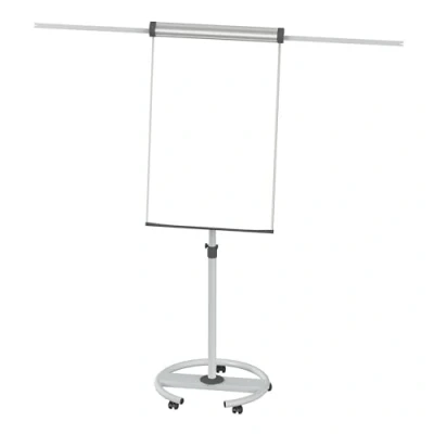 Image de Maul Tableau à rabat MAULsolid blanc mobile avec 5 roulettes magnétiques Hauteur réglable Support de bloc changement rapide 2 supports papier Pied rond Gris
