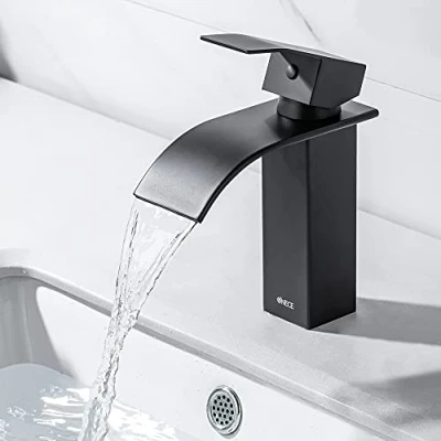 Image de ONECE Robinet Lavabo Cascade, Mitigeur Cascade Noir, Salle de Bains en Laiton Monotrou Sur Plage, Cartouche Céramique, Robinetterie Design Elégant, Noir