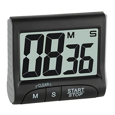 Image de TFA Dostmann Minuteur et chronomètre numérique, 38.2021.01, électronique pour œufs, avec écran, grands chiffres, cuisine accessoires, réveil à temps court, jusqu&#039;à 99 min 59 sec, noir