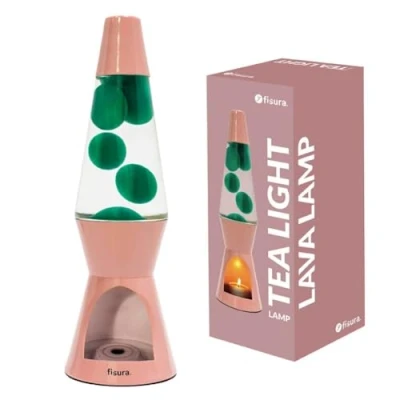 Image de Fisura Lampe à lave avec bougie. sans électricité. rose et verte. éco responsable. Cadeau original. Dimensions : 29 cm x 8,5 (bougie non incluse)