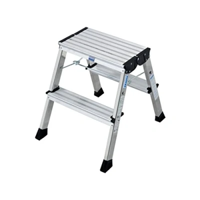 Image de Krause 130068 Escabeau pliable 2 x 3 marches en aluminium avec système d&#039;arrêt automatique