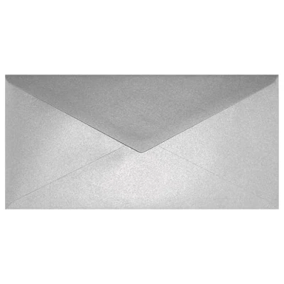 Image de Netuno 100 enveloppes longues argentées DL 110x220mm Aster Metallic Silver rabat pointu nacrées brillantes métallisées pour invitations anniversaires mariage cartes de vœux Noël