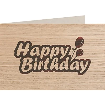 Image de carte d&#039;anniversaire en bois Happy Birthday 100 % fabriquée à la main Autriche postale, cadeau, de vœux, pliante, carte, invitation, type : chêne