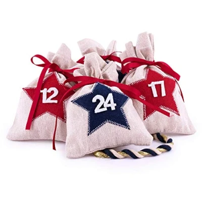 Image de Pajoma Calendrier de l’Avent sous Forme sachets étoilés 24 Jute numérotés À remplir et à accrocher pour Noël