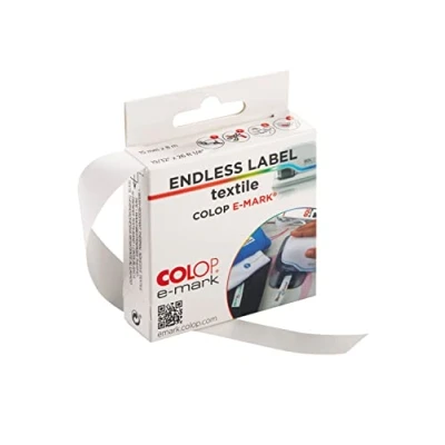 Image de Étiquettes textiles COLOP e mark à repasser, étiquette sans fin en rouleau de 14 mm x 8 m, fortement adhésive et durable, pour les surfaces