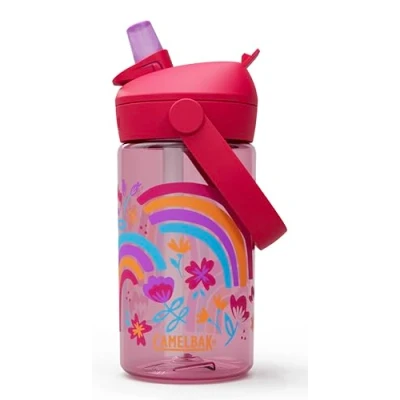 Image de CAMELBAK Thrive Flip Straw Bouteille d&#039;eau pour enfants de 414 ml avec Tritan Renew Facile à transporter Dessus en paille, motif floral arc ciel