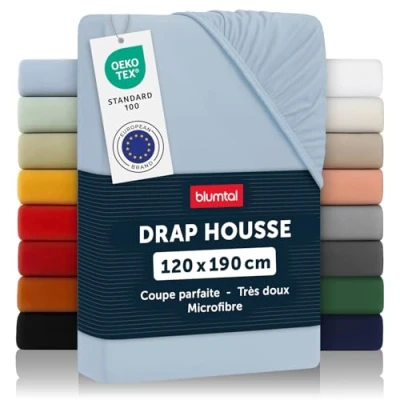 Image de Blumtal Basics Drap Housse120 x 190 30cm Housse 120 30cm, Microfibre De Haute Qualité Doux, Résistant, Anti Plis Certifié Oeko Tex Bleu Clair