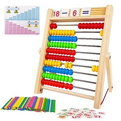 Image de Fousenuk Boulier Enfant, Abaque en Bois Aide au Calcul avec 100 Perles/Baguettes de Comptage/Cartes Numériques, Cadeau Jouet Éducatif pour Les à Partir 3 Ans Enfant Abacus Jeu