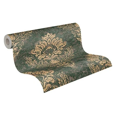Image de Livingwalls Papier peint intissé baroque en vert et or Tapisserie pour différents espaces adhésif 10,05 m x 0,53