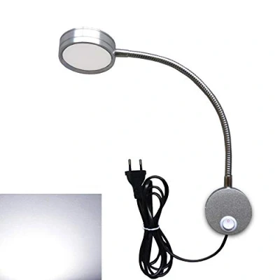 Image de Youngine 5W EU plug lampe de lecture flexible chevet LED avec interrupteur ON/OFF et prise filaire, murale à col cygne pour chambre bureau hôtel, 6000K (Argent Blanc froid)